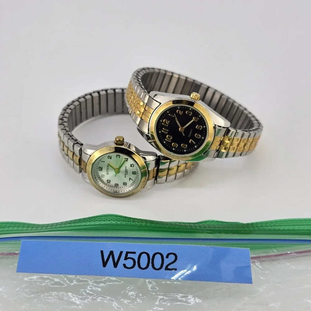 2X Women's Watches 24-25MM Gray Black Dial Two‎ Tone Bracelet 6.25